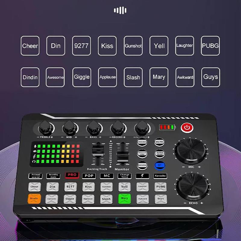 Wireless Live Audio Card Device, BT Connection DJ Sound Control Equipment with Sound Converter/Mixer, Streaming Equipment, Network Live Broadcast Device for Music Singing Gaming