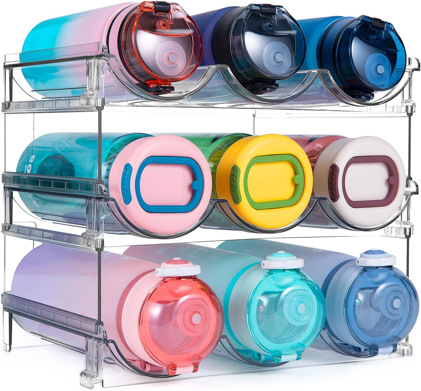 Water Bottle Storage Organizer - Set of 2 Stackable Racks for Cabinet Use