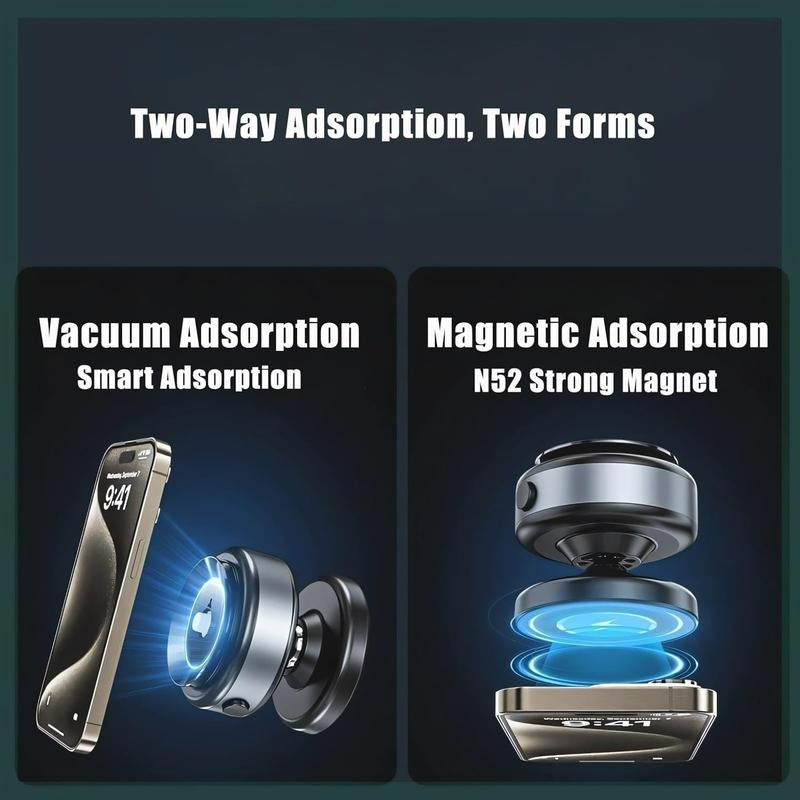 360° Rotatable Car Magnetic Phone Holder, Vacuum Adsorption & Magnetic Adsorption Double-Sided, for Windshield and Dashboard, Kitchen, Bedroom, Office, Multifunctional Phone Accessories for Iphone & Android Smartphone