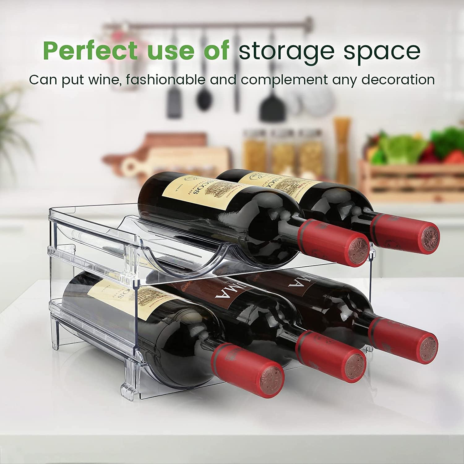 Water Bottle Storage Organizer - Set of 2 Stackable Racks for Cabinet Use