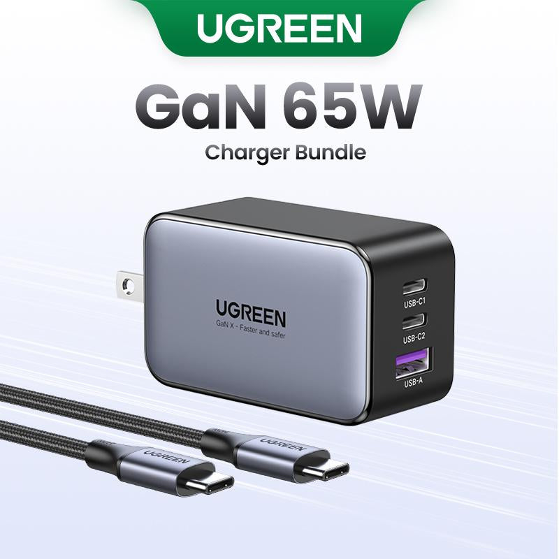 UGREEN 65W USB C Gan Charger Bundle with 3.3FT 100W USB C to USB C Cable Fast Charging, USB C to Lightning Cable Compatible with Iphone 16/15, Iphone 14, Macbook Air, Galaxy S24/S23 Foldable Plug Electronic Device--Black Friday