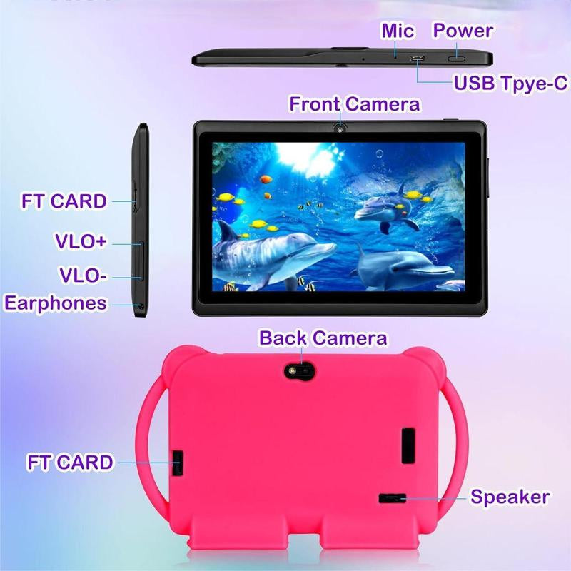 2.4G Wifi/Bt 7 Inch Android 12 Tablet, 2GB RAM & 32GB ROM IPS Screen Tablet with Shockproof Case, Parental Control Tablet, Educational Tablet for Home