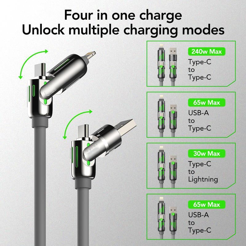 Aioneus 4 in 1 Fast Charger Cable & 4-Port 40W Fast Charger Block, Travel Charger Set, Boyfriend Gift, Christmas Gift
