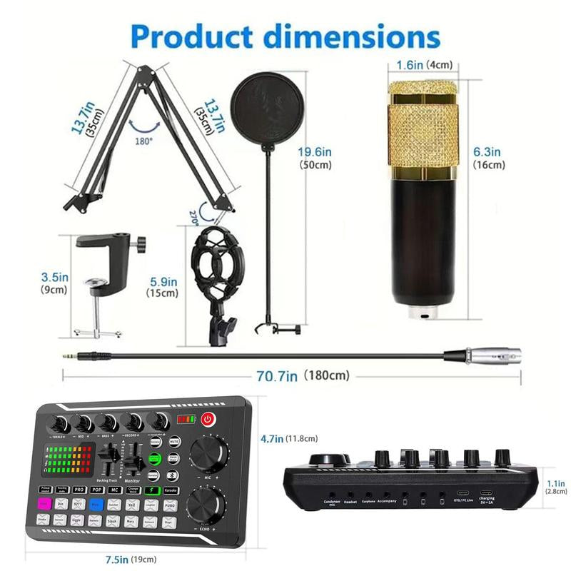 Wireless Live Audio Card Device, BT Connection DJ Sound Control Equipment with Sound Converter/Mixer, Streaming Equipment, Network Live Broadcast Device for Music Singing Gaming