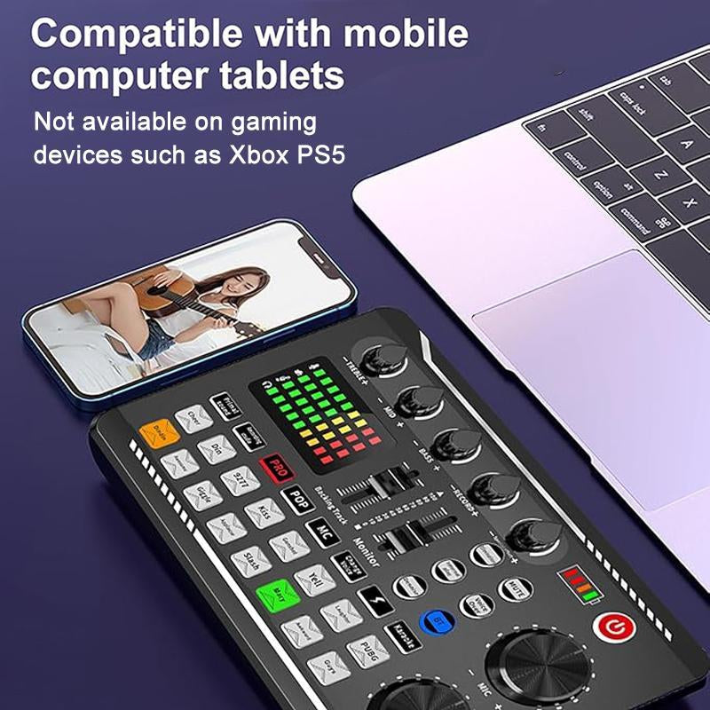 Wireless Live Audio Card Device, BT Connection DJ Sound Control Equipment with Sound Converter/Mixer, Streaming Equipment, Network Live Broadcast Device for Music Singing Gaming