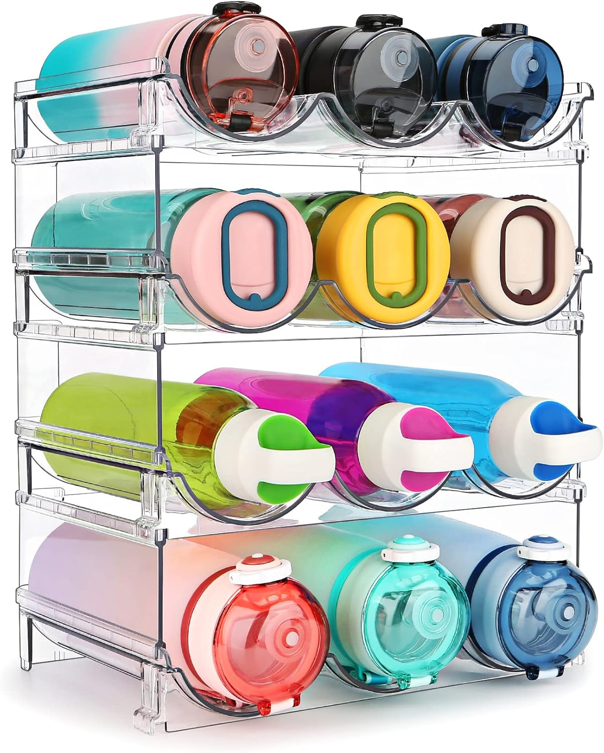 Water Bottle Storage Organizer - Set of 2 Stackable Racks for Cabinet Use