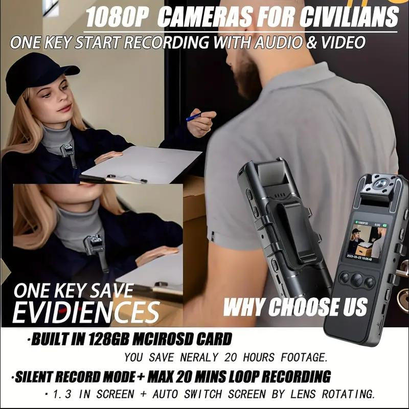 Portable Camera with High-Definition 1080P Lens That Can Rotate 180 °,Infrared Night Vision,Suitable for Police Law Enforcement Recording Rechargeable