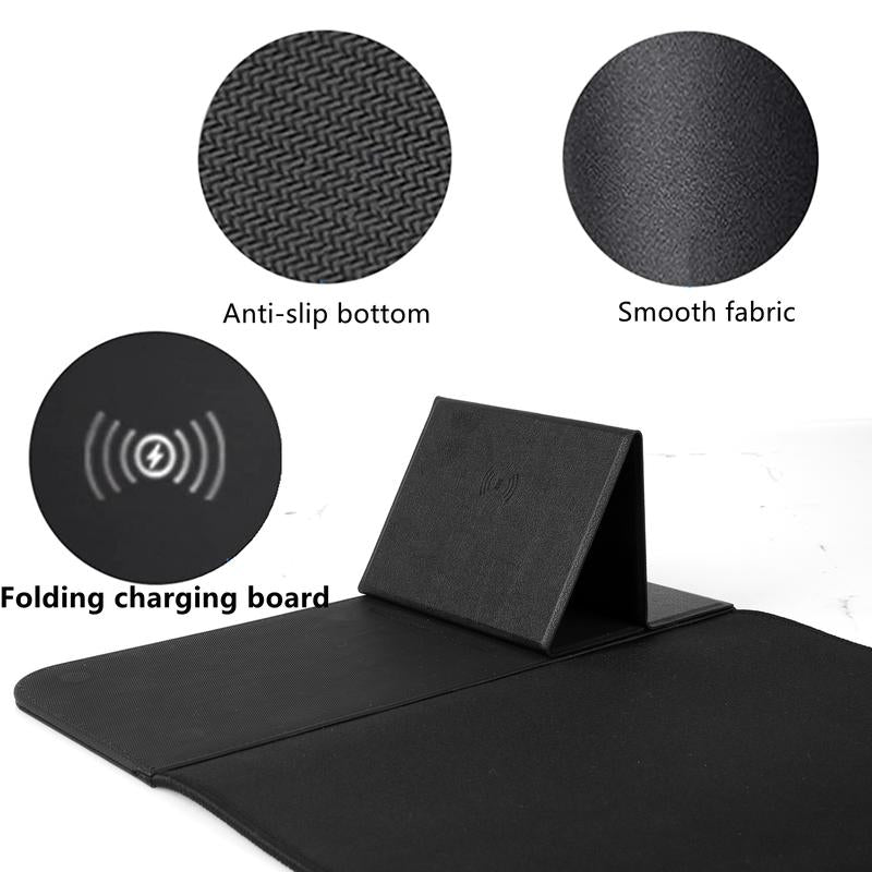 Wireless Charging Mouse Pad 15W Fast Charging with Foldable Phone Holder Gaming Mouse Pad Extra Large Mousepad Base Computer Keyboard Mat for Macbook, PC, Laptop