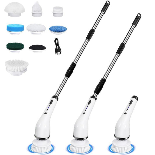 Multi-Functional Electric Spin Scrubber, 8 in 1 Cordless Cleaning Brush, 2 Adjustable Power Cleaning Brush with 8 Brush Heads and Adjustable Handle