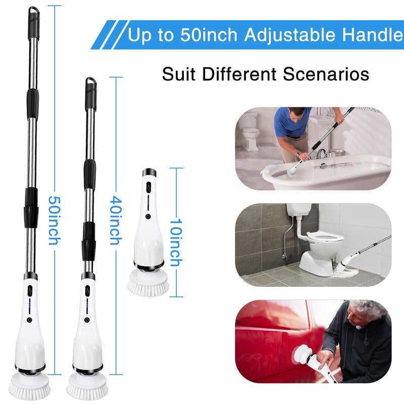Multi-Functional Electric Spin Scrubber, 8 in 1 Cordless Cleaning Brush, 2 Adjustable Power Cleaning Brush with 8 Brush Heads and Adjustable Handle