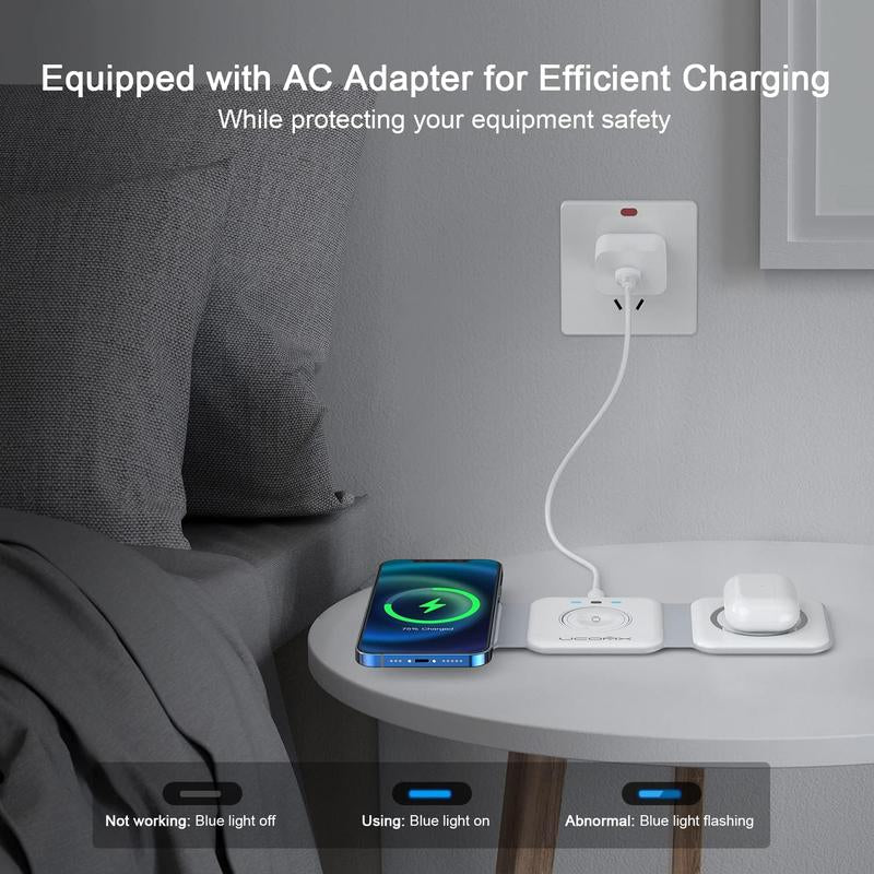 Awwpicks Magnetic Foldable 3 in 1 Wireless Charging Station, Top Speed Wireless Charger for Multple Device with Adapter, Not Suitable for Android, Compatible for Iphone 16/15/14/13/12, Airpods, Iwatch, Halloween, Easter, Christmas Gifts (Black)