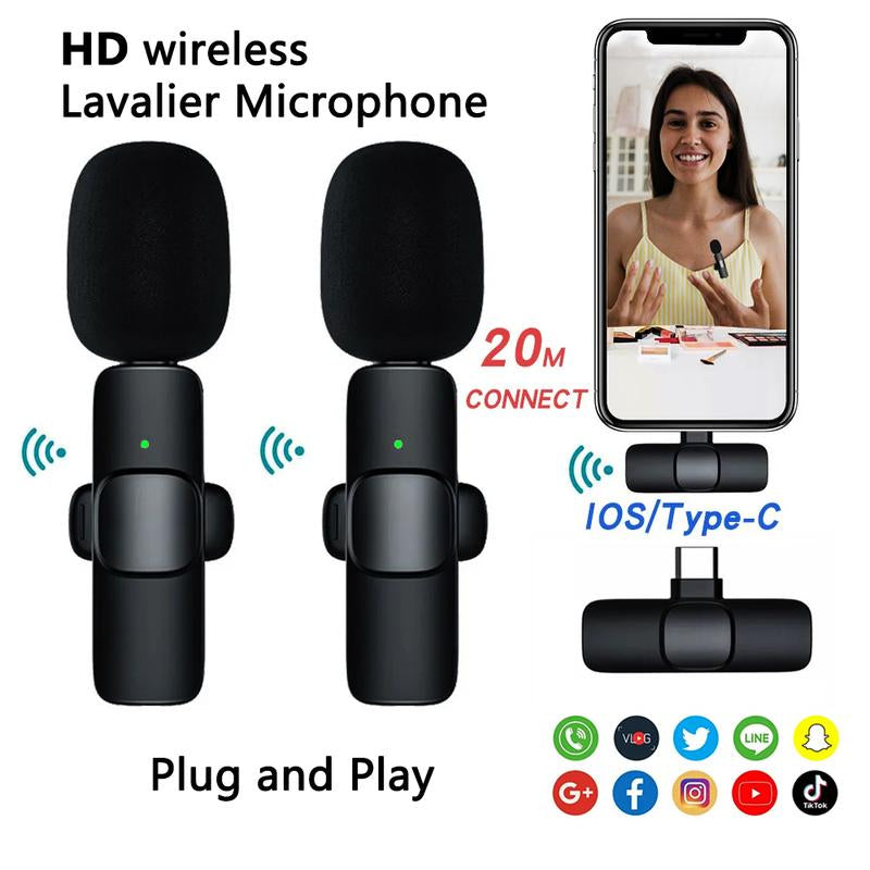 Wireless Lavalier Microphone for Iphone, Android Wireless Clip-On Microphone Professional Mic for Recording,Interview,Live Streaming,Selfie for Phones Wireless USB Wireless Microphone Portable Wireless Portable Wireless