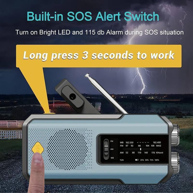Durable Emergency Hand Crank Radio with 3Leds Flashlight for Summer Gift, AM/FM Portable Weather Radio with 2000Mah Power Bank Phone Charging & SOS Alarm, Audio Radio for Outdoor Camping