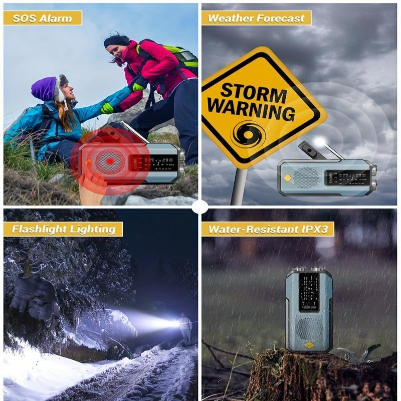 Durable Emergency Hand Crank Radio with 3Leds Flashlight for Summer Gift, AM/FM Portable Weather Radio with 2000Mah Power Bank Phone Charging & SOS Alarm, Audio Radio for Outdoor Camping