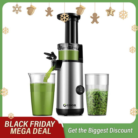 GDOR Compact Masticating Juicer with 60NM DC Motor, Cold Press Juicer Machines for High Nutrient Fruits & Vegetables, Slow Juicer with Low Noise, 20 Oz Juice Cup, Easy to Clean with Brush, Bpa-Free,Silver