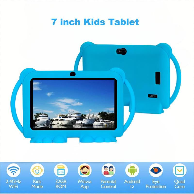 2.4G Wifi/Bt 7 Inch Android 12 Tablet, 2GB RAM & 32GB ROM IPS Screen Tablet with Shockproof Case, Parental Control Tablet, Educational Tablet for Home