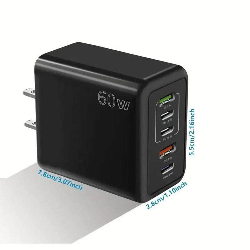 60W 3PD+2USB Ports Adapter, Multifunctional Fast Charging Adapter, Portable Charger Head, 5 Ports Fast Charger for All Phones