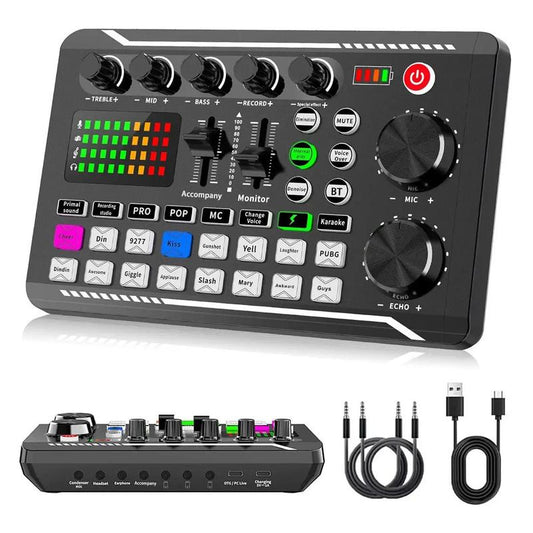 Wireless Live Audio Card Device, BT Connection DJ Sound Control Equipment with Sound Converter/Mixer, Streaming Equipment, Network Live Broadcast Device for Music Singing Gaming
