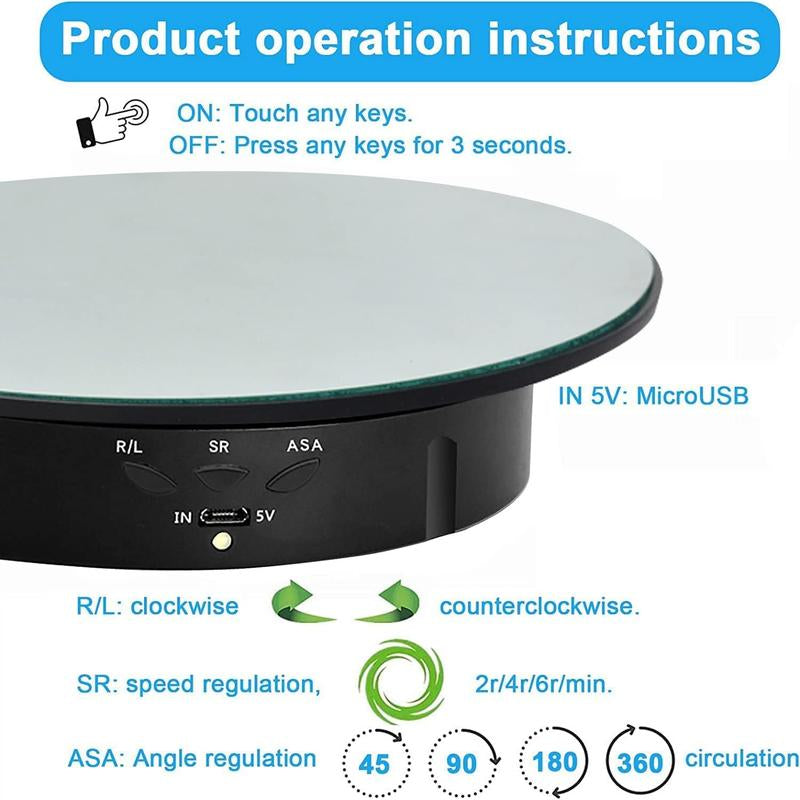 360 Degree Rotating Display Stand,360 Degree Photography Turntable with Remote Control,5 PVC Backgrounds,Battery/Usb Power Supply for Photography Product Shows 360 Photo Booth Adjustable 360-Degree Rechargeable Camera Plug Smartphone