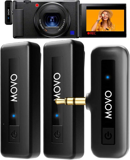 Movo - Mini-Duo Wireless Microphones for Cameras, Wireless Camera Mini Mic - 3.5Mm Lapel Microhone for Sony, Canon, and Nikon DSLR