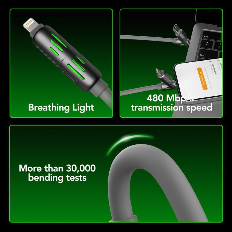 4-In-1 Multi USB Charging Cable with USB A,Type C, Lightning -MAX 240W Fast Charging & Data Sync for Iphone 16/15, Ipad Pro, Samsung & Laptops Smartphone Cellphone