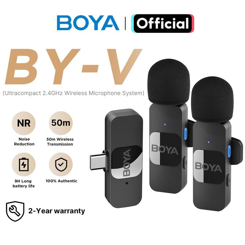 BOYA BY-V20 Wireless Lavalier Microphone with Noise Reduction for Android USB-C Smartphone Tablet Mini Lapel Mic for Iphone 15 Clip-On Mic for Video Recording Podcast Live Streaming Audio