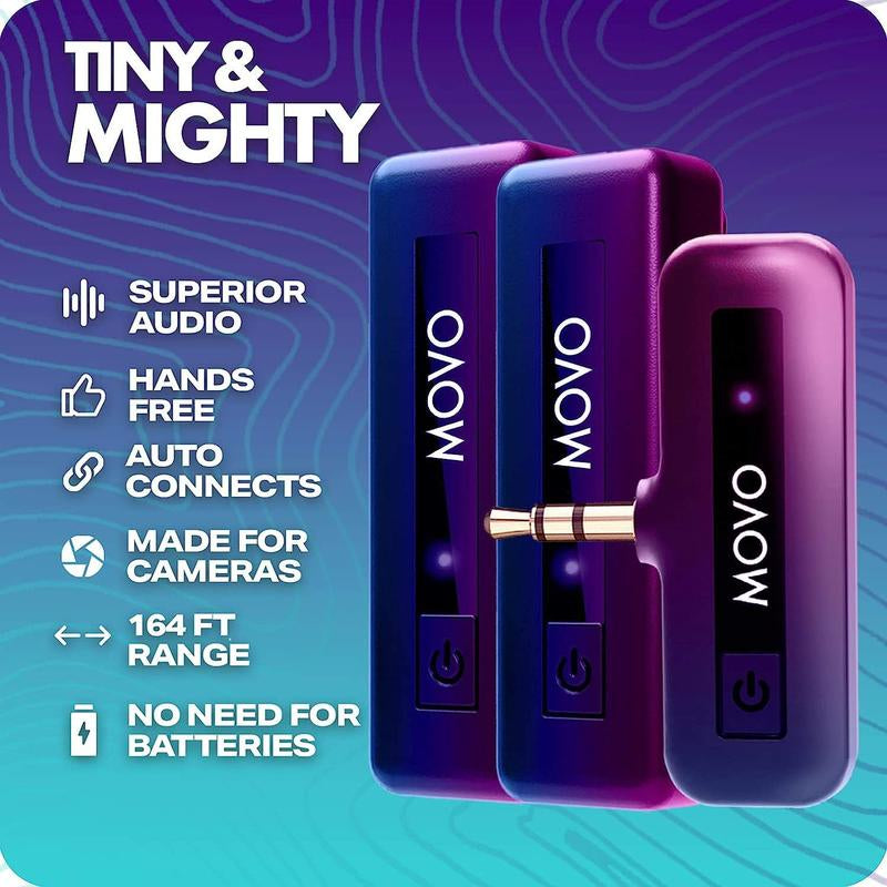 Movo - Mini-Duo Wireless Microphones for Cameras, Wireless Camera Mini Mic - 3.5Mm Lapel Microhone for Sony, Canon, and Nikon DSLR