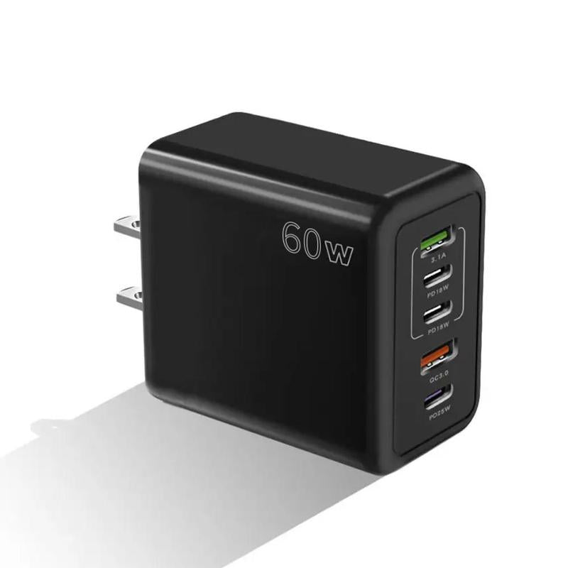 60W 3PD+2USB Ports Adapter, Multifunctional Fast Charging Adapter, Portable Charger Head, 5 Ports Fast Charger for All Phones