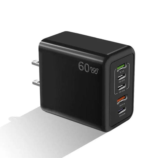 60W 3PD+2USB Ports Adapter, Multifunctional Fast Charging Adapter, Portable Charger Head, 5 Ports Fast Charger for All Phones