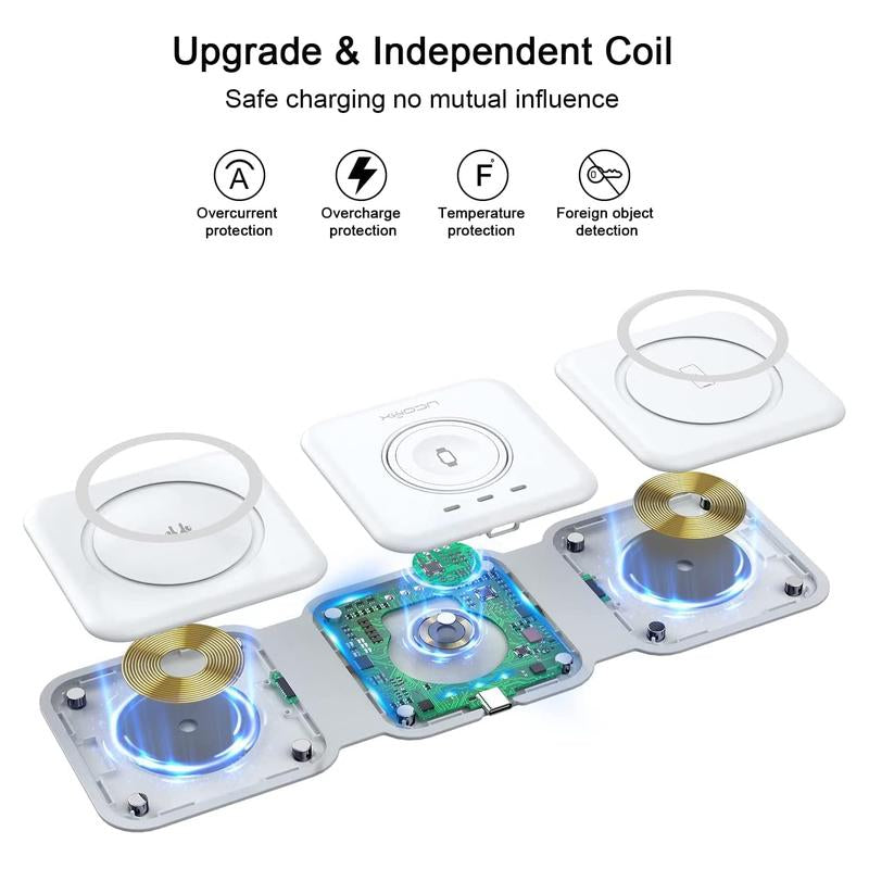 Awwpicks Magnetic Foldable 3 in 1 Wireless Charging Station, Top Speed Wireless Charger for Multple Device with Adapter, Not Suitable for Android, Compatible for Iphone 16/15/14/13/12, Airpods, Iwatch, Halloween, Easter, Christmas Gifts (Black)
