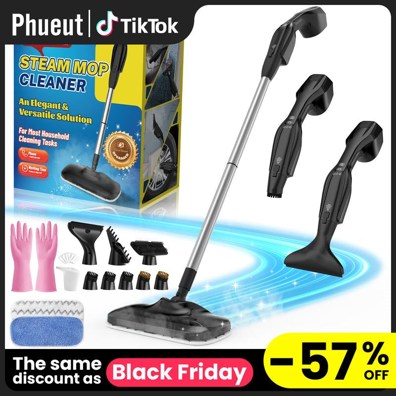 Powerful Heavy Duty Steam Mop with 17 Accessories for Deep Cleaning, Portable and Multifunction Floor Steamer, Pressurized Handheld Steam Cleaner for Hardwood, Tile, Grout and Windows