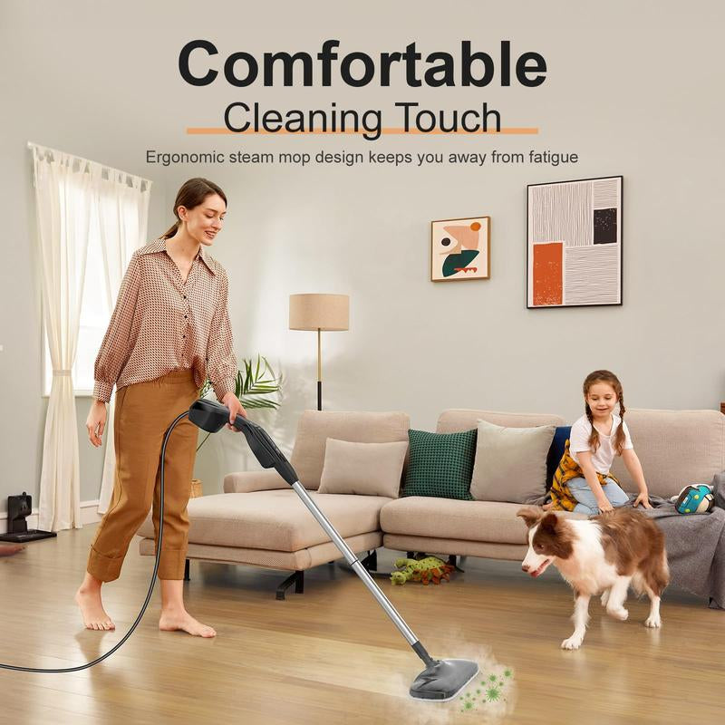 Powerful Heavy Duty Steam Mop with 17 Accessories for Deep Cleaning, Portable and Multifunction Floor Steamer, Pressurized Handheld Steam Cleaner for Hardwood, Tile, Grout and Windows