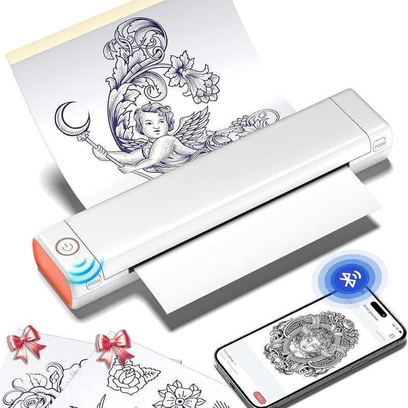 Christmas and Halloween Gift, Phomemo M08F Wireless Tattoo Transfer Stencil Printer, Thermal Copier Machine with 10Pcs Free Transfer Paper, Tattoo Printer Kit for Tattoo Artists & Beginners, Compatible with Smartphone & Pc