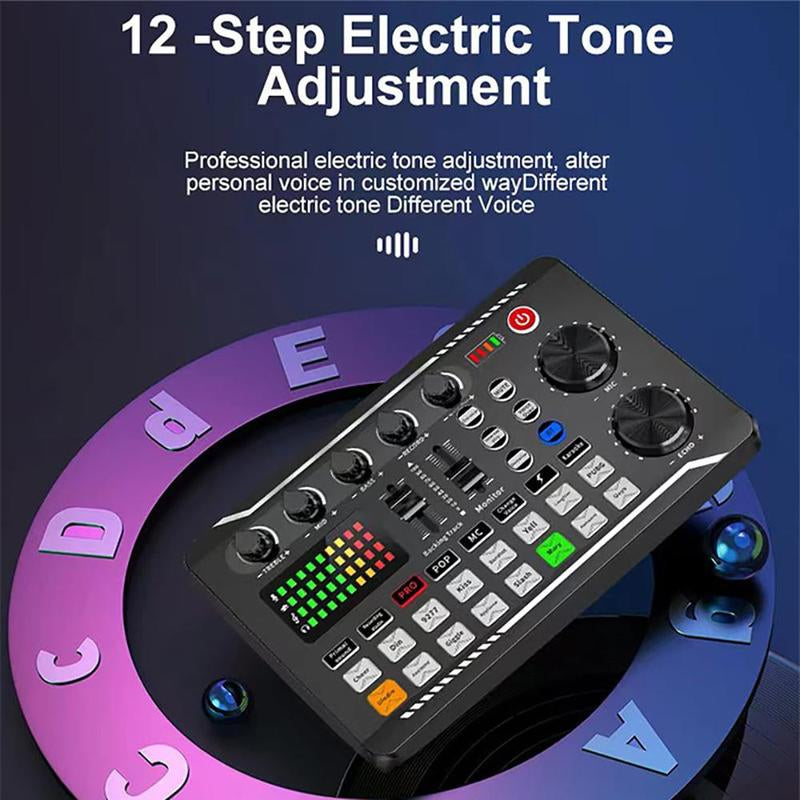 Wireless Live Audio Card Device, BT Connection DJ Sound Control Equipment with Sound Converter/Mixer, Streaming Equipment, Network Live Broadcast Device for Music Singing Gaming