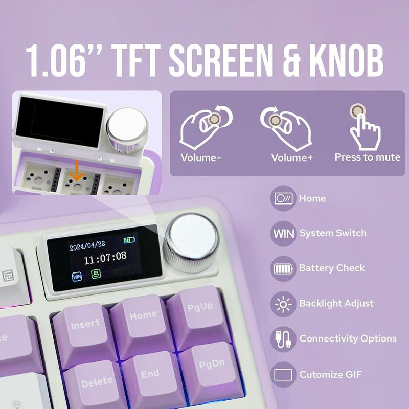 AJAZZ AK870 Wireless Mechanical Keyboard, Rechargeable 3 Modes Wireless Bluetooth-Compatible Gaming Keyboard, TFT Color Screen Gaming Keyboard