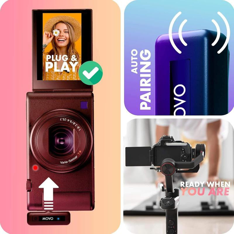 Movo - Mini-Duo Wireless Microphones for Cameras, Wireless Camera Mini Mic - 3.5Mm Lapel Microhone for Sony, Canon, and Nikon DSLR