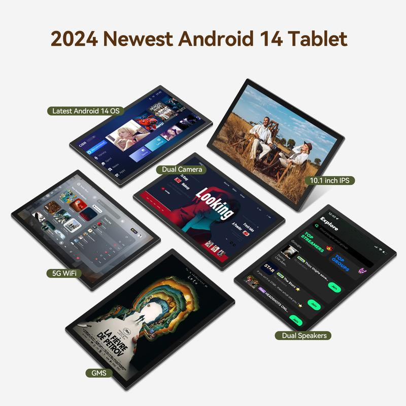 2024 Newest Tablet Android 14 Tablets 10 Inch, 128GB ROM+8GB RAM+512GB Expandable, Octa-Core Processor, 2 in 1 Tablet with Keyboard Case Mouse, 7000Mah Battery Tablet PC, 5G Wifi, Dual Camera, BT5.0 Tablet on Sale Internet Tablet