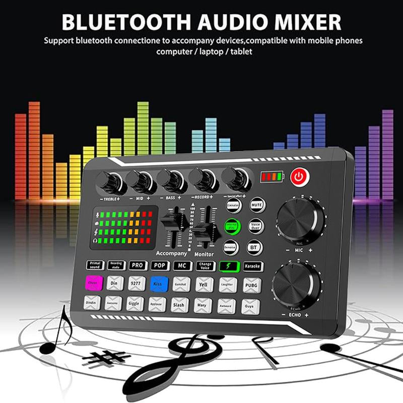 Wireless Live Audio Card Device, BT Connection DJ Sound Control Equipment with Sound Converter/Mixer, Streaming Equipment, Network Live Broadcast Device for Music Singing Gaming