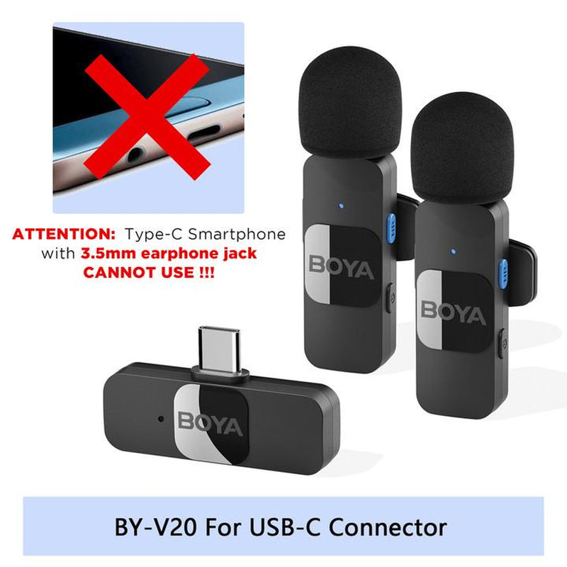 BOYA BY-V20 Wireless Lavalier Microphone with Noise Reduction for Android USB-C Smartphone Tablet Mini Lapel Mic for Iphone 15 Clip-On Mic for Video Recording Podcast Live Streaming Audio