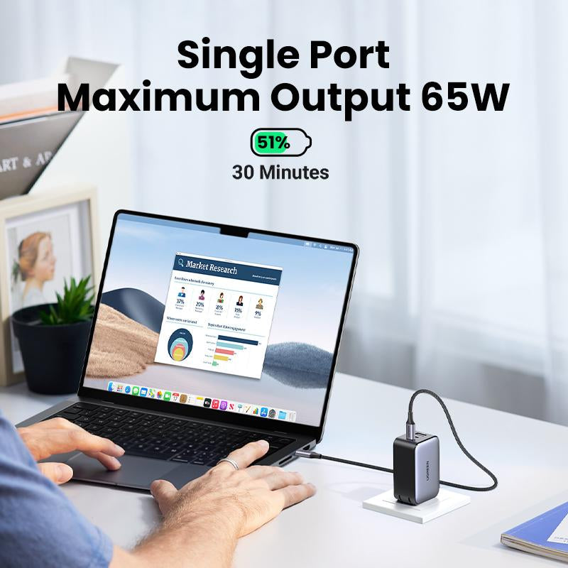 UGREEN 65W USB C Gan Charger Bundle with 3.3FT 100W USB C to USB C Cable Fast Charging, USB C to Lightning Cable Compatible with Iphone 16/15, Iphone 14, Macbook Air, Galaxy S24/S23 Foldable Plug Electronic Device--Black Friday