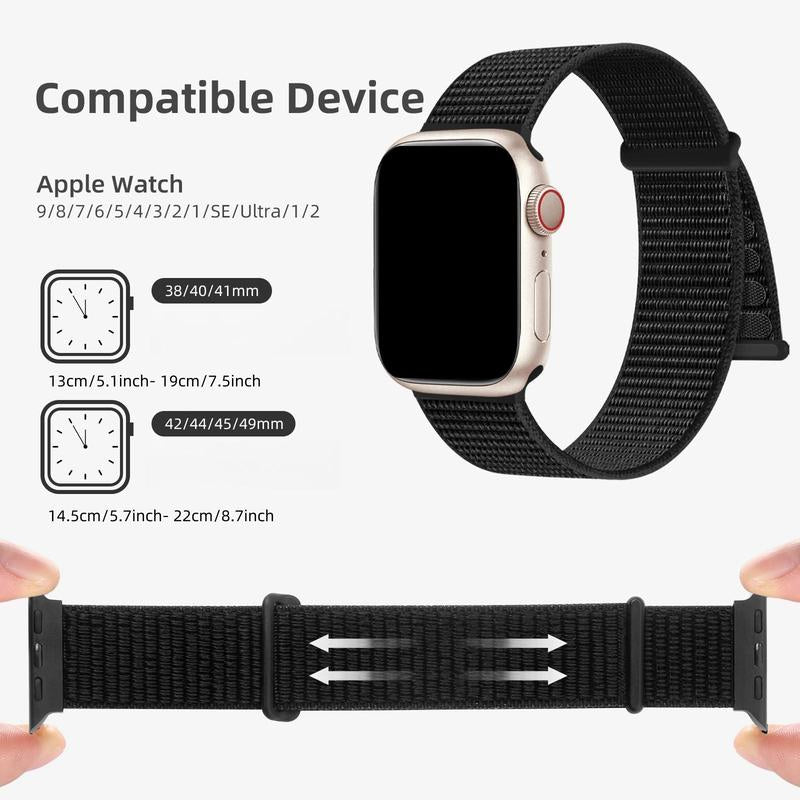 Nylon Smart Watch Band, Velcro Sport Loop Watch Band, Watch Bands, Replacement Smart Watches Band for Apple Iwatch Series 9 8 7 6 5 4 3 2 1 SE Ultra