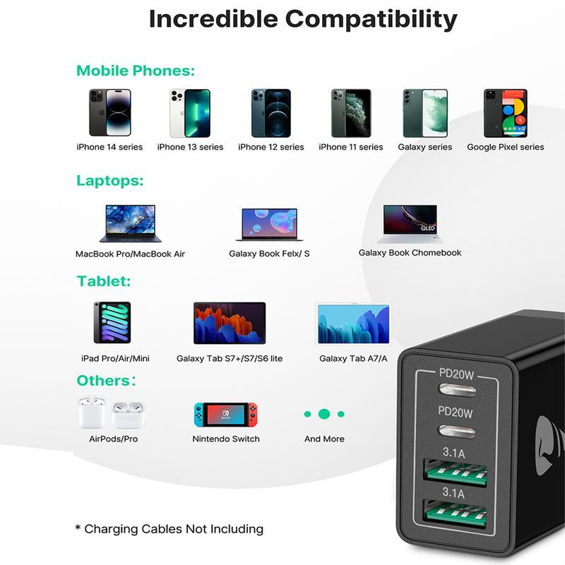 Aioneus 4 in 1 Fast Charger Cable & 4-Port 40W Fast Charger Block, Travel Charger Set, Boyfriend Gift, Christmas Gift