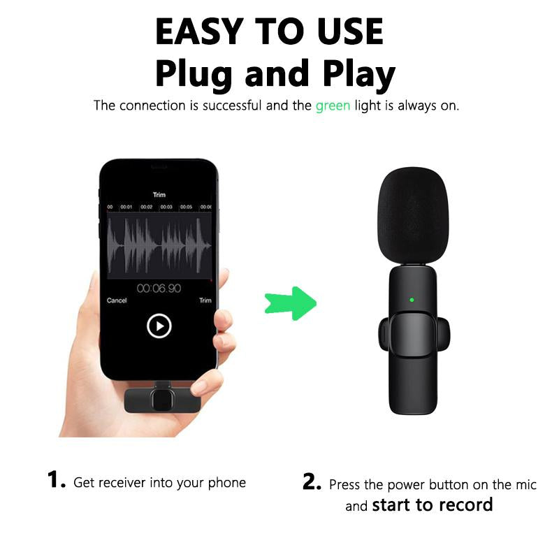 Wireless Lavalier Microphone for Iphone, Android Wireless Clip-On Microphone Professional Mic for Recording,Interview,Live Streaming,Selfie for Phones Wireless USB Wireless Microphone Portable Wireless Portable Wireless