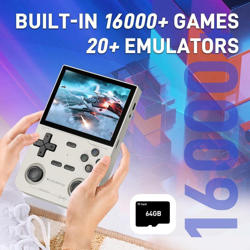 R36S Retro Video Handheld Game Console Linux System 3.5 in IPS Screen Built in 2500Mah Battery 32G+64G TF Card Preinstalled Gamess Retro Handheld