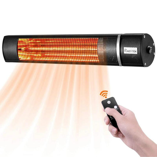 WARMLREC Infrared Electric Patio Heater Wall-Mounted Outdoor/Indoor Heater 1500W Waterproof Remote Control 3 Power Setting Patio Garage Silver