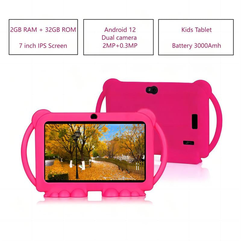 2.4G Wifi/Bt 7 Inch Android 12 Tablet, 2GB RAM & 32GB ROM IPS Screen Tablet with Shockproof Case, Parental Control Tablet, Educational Tablet for Home