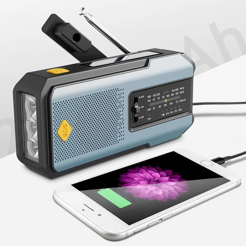 Durable Emergency Hand Crank Radio with 3Leds Flashlight for Summer Gift, AM/FM Portable Weather Radio with 2000Mah Power Bank Phone Charging & SOS Alarm, Audio Radio for Outdoor Camping