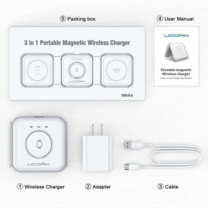Awwpicks Magnetic Foldable 3 in 1 Wireless Charging Station, Top Speed Wireless Charger for Multple Device with Adapter, Not Suitable for Android, Compatible for Iphone 16/15/14/13/12, Airpods, Iwatch, Halloween, Easter, Christmas Gifts (Black)