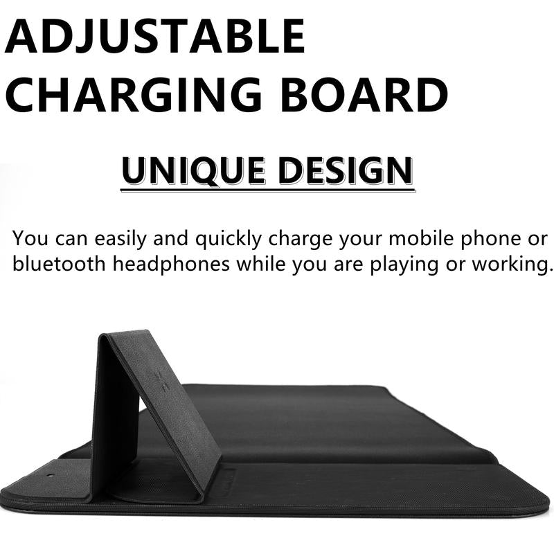 Wireless Charging Mouse Pad 15W Fast Charging with Foldable Phone Holder Gaming Mouse Pad Extra Large Mousepad Base Computer Keyboard Mat for Macbook, PC, Laptop