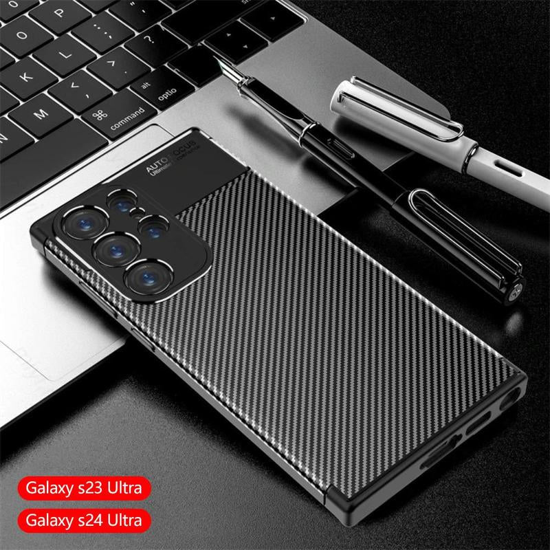 Carbon Fiber Pattern Phone Case, 1 Count Shockproof Phone Protective Cover for Samsung S24 Ultra, Phone Accessory Compatible with Samsung Galaxy S24 Ultra/S23 Ultra/S22 Ultra